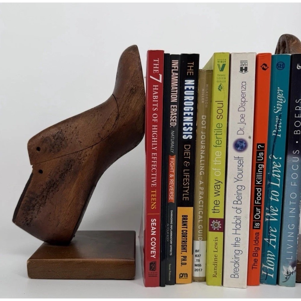 Vintage Wooden Cobbler Shoe Last Antique Style Rustic Folk Art Decor Bookends